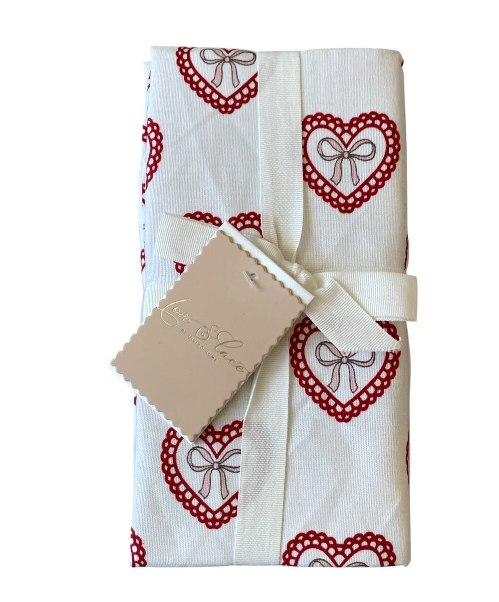 Valentine Heart Cloth Napkins 18x18 Cotton Pink Red White Set of 4 XO Love  NEW